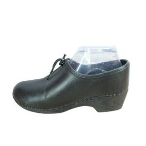 LL Bean Black Leather Slip On Drawl String Professional Clogs 8.5 M